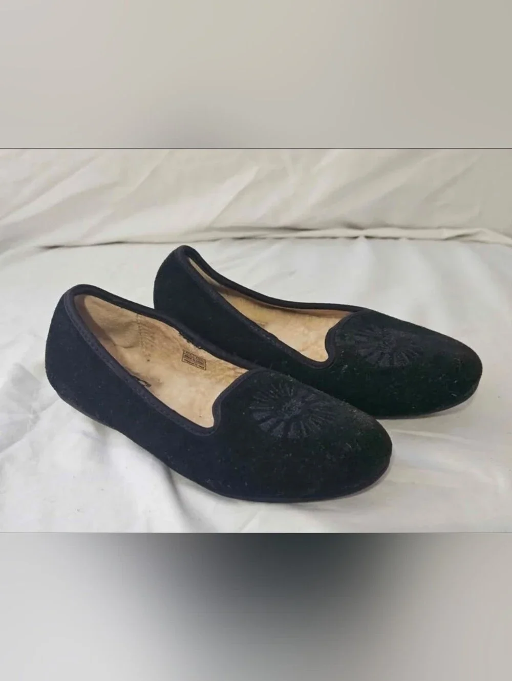 UGG Black Suede Shearling-Lined Slip-On Girls Loafers Size 13